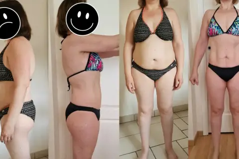 Avant/après : une femme montre sa transformation physique réussie pour perdre du poids après 40 ans.